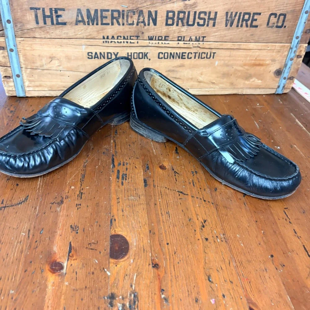 Club Room Mens Black Leather Kiltie Loafers Fringe Brogue Made in Spain Size 9‎